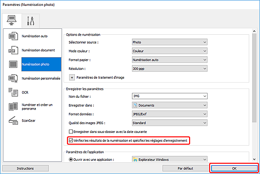 figure : boîte de dialogue Paramètres
